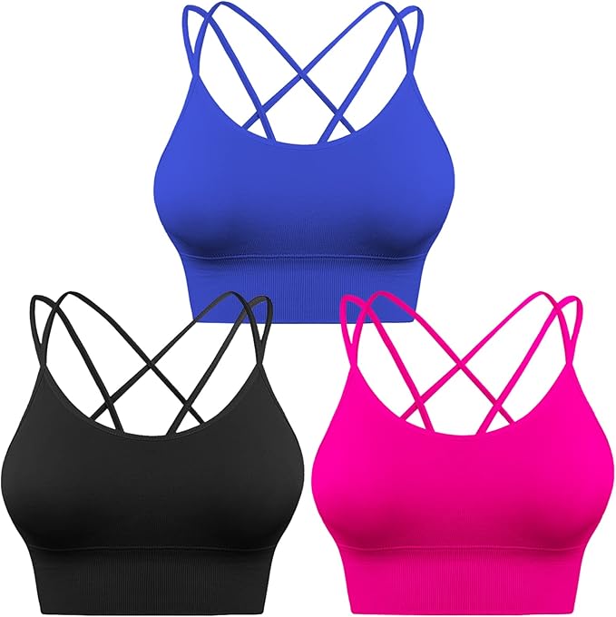 Sykooria 3 Pack Strappy Sports Bra for Women Sexy Crisscross for Yoga Running Athletic Gym Workout Fitness Tank Tops