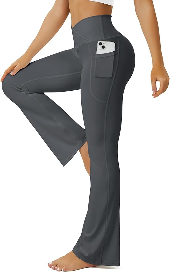 FOHOFO Yoga Pants Women, Flare Leggings for Women with Pockets Crossover High Waisted Bootcut Yoga Pants