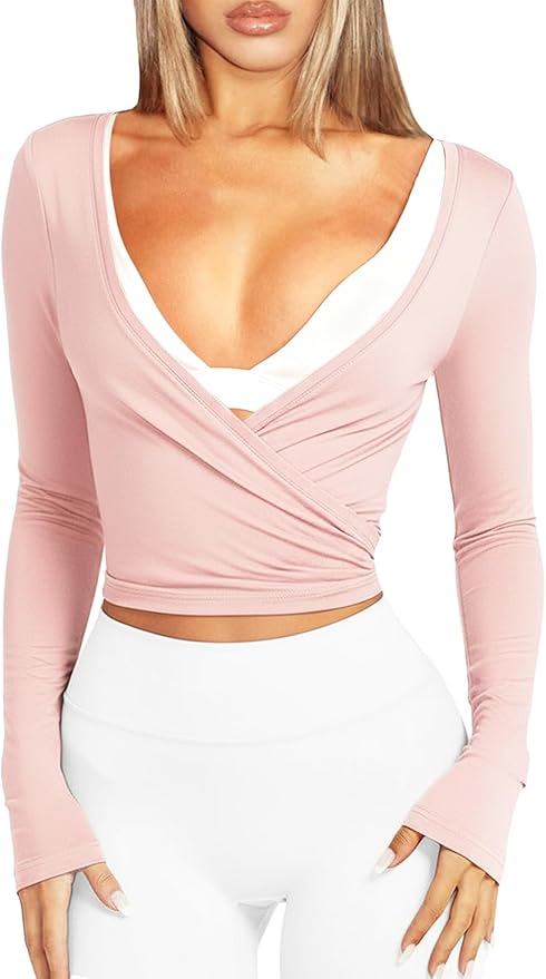 Navneet Women Long Sleeve Ballet Pilates Yoga Wrap Tie Front Tops Workout Gym Shirts Cardigan