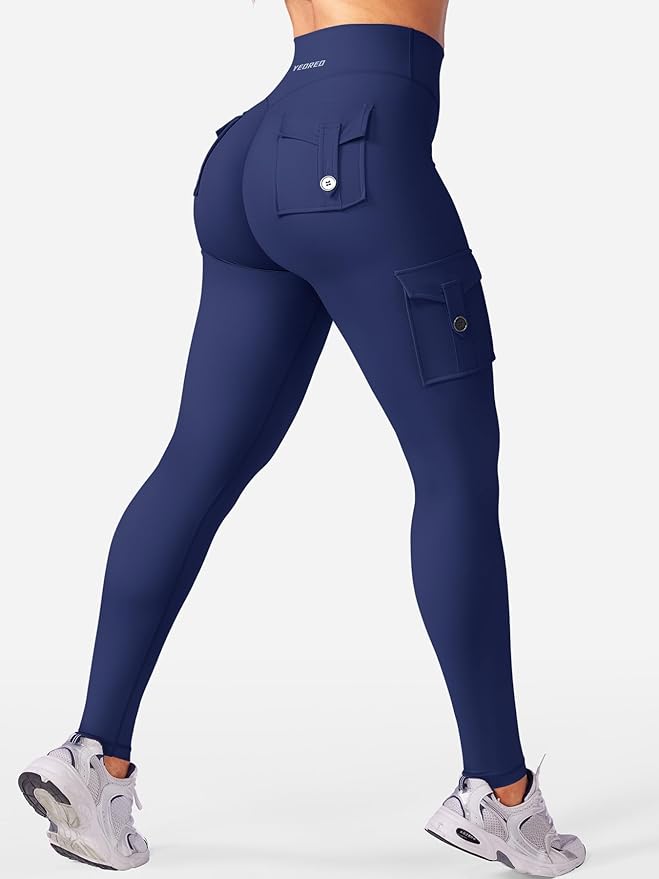 YEOREO CoreFlex Workout Cargo Leggings with Pockets for Women Hidden Scrunch Butt Lifting Leggings Gym Yoga Pants