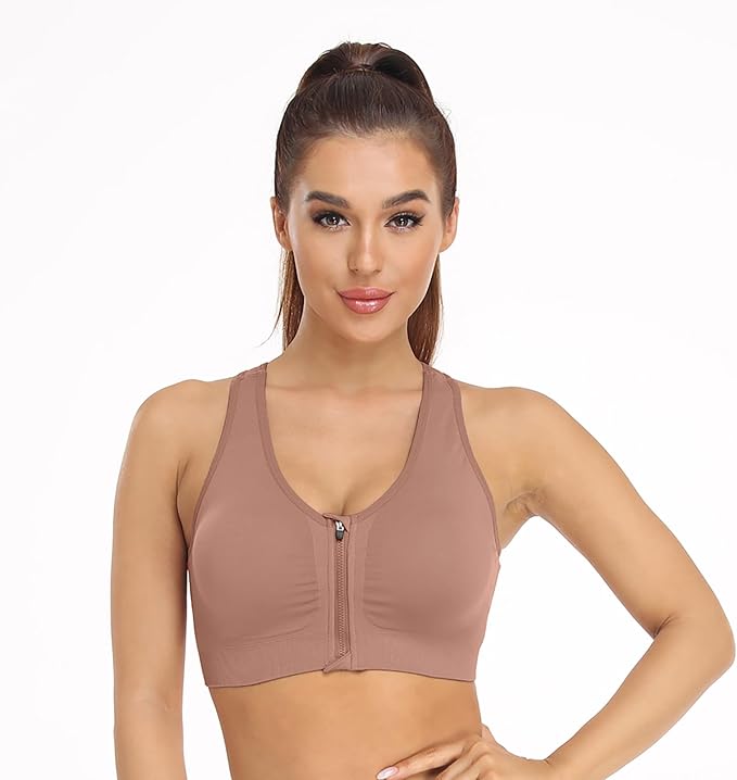 Women's Zip Front Sports Bra Wireless Post-Surgery Bra Active Yoga Sports Bras