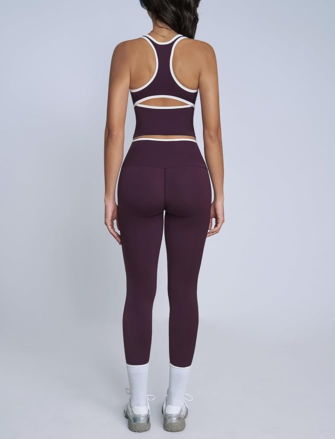 ABOCIW Womens Color Block Workout Sets Racerback Tank Top High Waist Leggings Gym Set Yoga Pilates Outfits