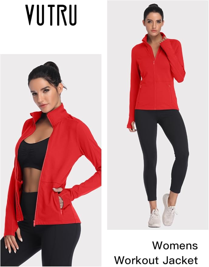 VUTRU Women's Workout Yoga Jacket Full Zip Running Track Jacket Fleece Athletic Jacket