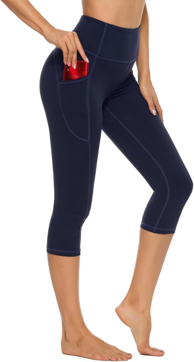 Stelle Women's Capri Yoga Pants with Pockets Essential High Waisted Leggings for Workout