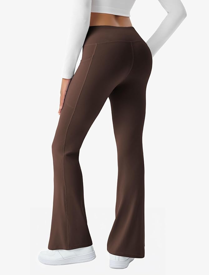 COPYLEAF Women's Flare Yoga Pants with Pockets V Crossover High Waisted Bootcut Yoga Leggings-Flare Workout Gym Leggings