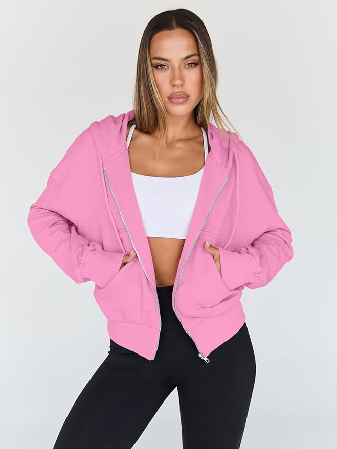 Trendy Queen Hoodies for Women Full Zip Up Cropped Sweatshirts Jackets Casual Comfy Gym Tops Fall Outfits Winter Clothes 2026