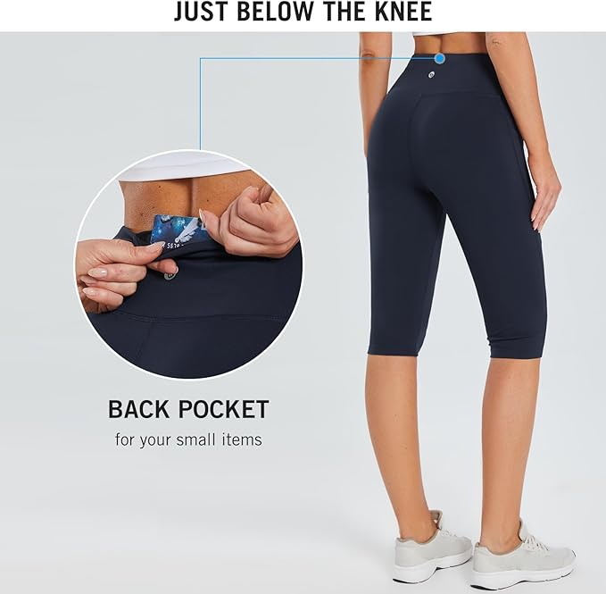baleaf Women's Capri Leggings with Pockets High Waisted Knee Length Capris Stretch for Casual Yoga Pants Workout Exercise