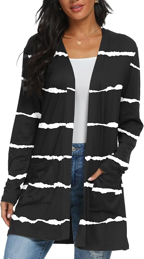 Womens Casual Lightweight with Pocketes Long Sleeve Open Front Cardigan
