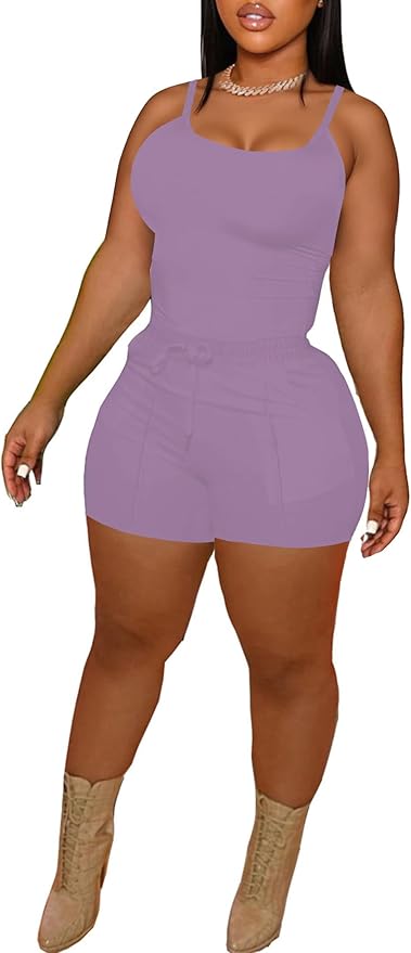 HBQ Women 2 Piece Outfits Sleeveless Tank Tops Biker Short Workout Jogger Sets Summer