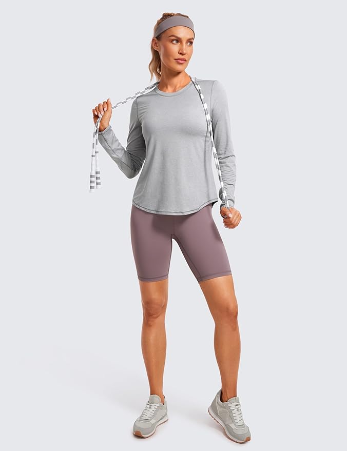 CRZ YOGA Lightweight Workout Long Sleeve Shirts for Women - Gym Running Fall Athletic Training T-Shirts High Neck Tops