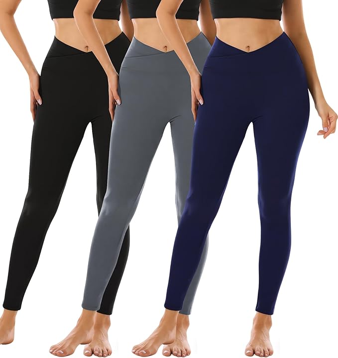 FULLSOFT 3 Pack Leggings for Women High Waisted Soft Black Yoga Pants for Workout Athletic Running Reg & Plus Size