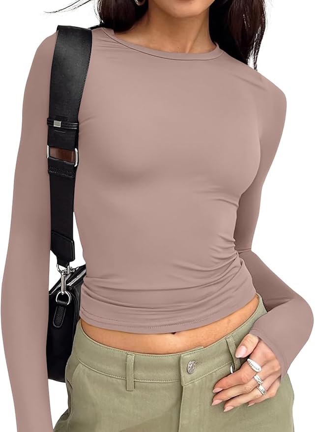 Trendy Queen Womens Long Sleeve T Shirts Fall Fashion 2026 Basic Crop Tops Going Out Outfits Y2k Clothes