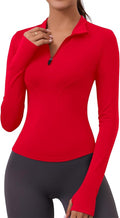 LOMON Womens Long Sleeve Workout Tops Quick Dry Quarter Zip Pullover Crop Yoga Athletic Slim Fit Shirts