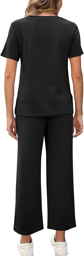 XIEERDUO Women's Side Slit Lounge Sets 2026 Fashion 2 Piece Travel Outfits Cozy Loungewear Wide Leg Tracksuits S-3XL