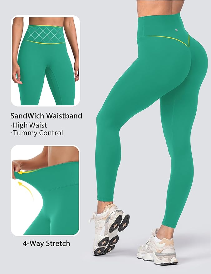 Sogetdo Yoga Leggings for Women Hidden Scrunch Butt Non See Through High Waisted No Front Seam Athletic Gym Workout Pants
