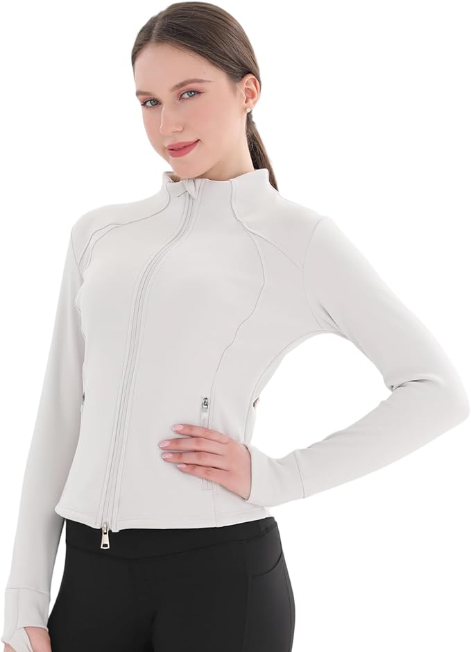 Women's Thermal Yoga Jacket - Thick Warm Full Zip Long Sleeve for Running Gym, Fleece Lined for Cold Weather Winter