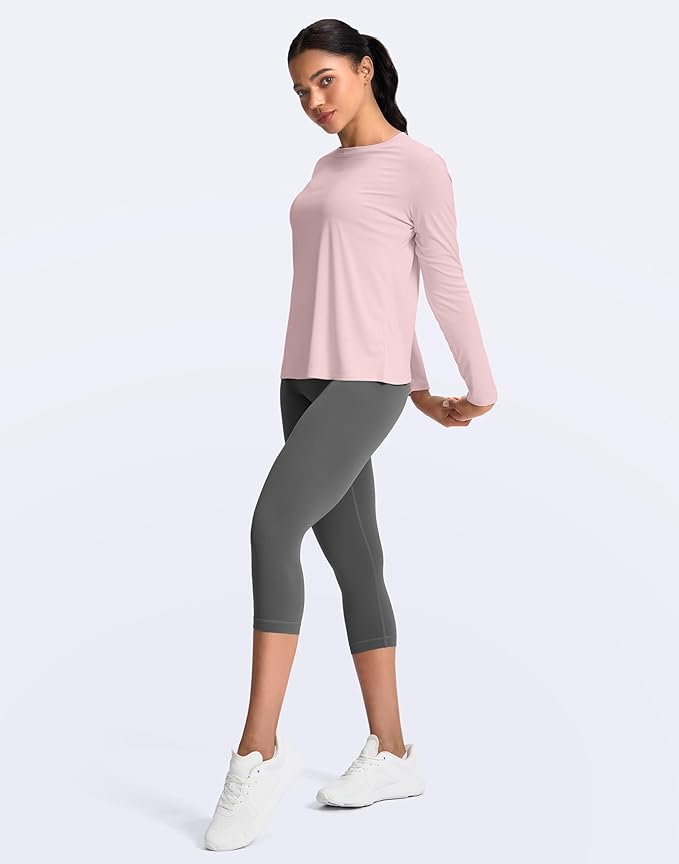 SANTINY Women's Lightweight Long Sleeve Workout Tops Split Back Gym Running Hiking Athletic Shirt Quick Dry UPF 50+ Sun Shirt
