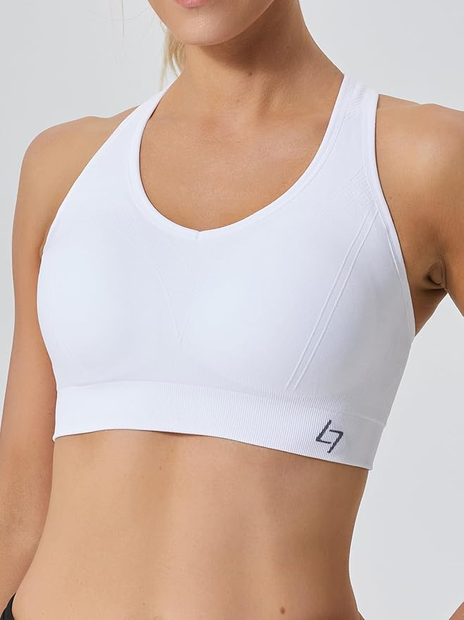 FITTIN Racerback Sports Bras for Women - Padded Comfortable Seamless Support for Yoga Workout Gym - for Plus Size Large Bust