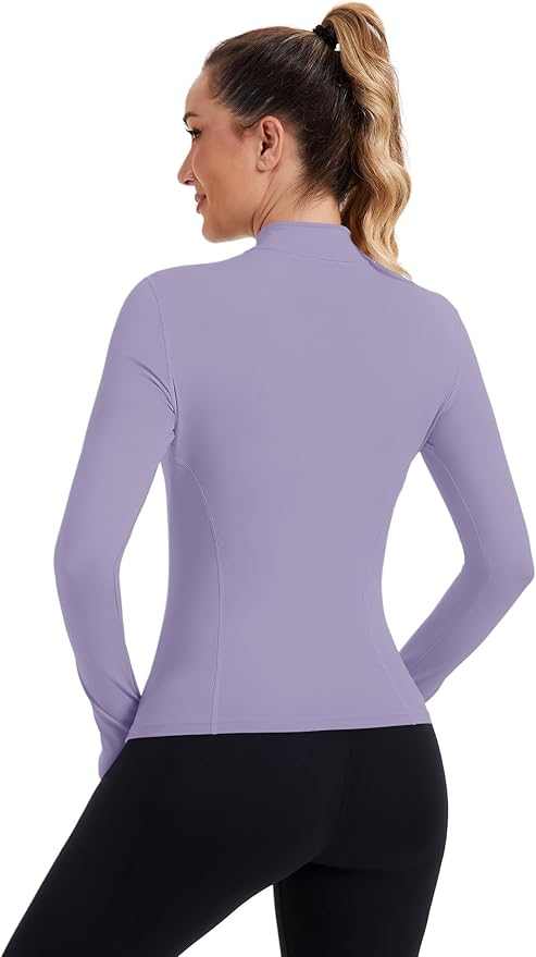 ZHENWEI Womens Workout Tops Long Sleeve Quarter Zip Pullover Quick Dry Golf Shirt Athletic Slim Fit Crop Yoga Gym Tops