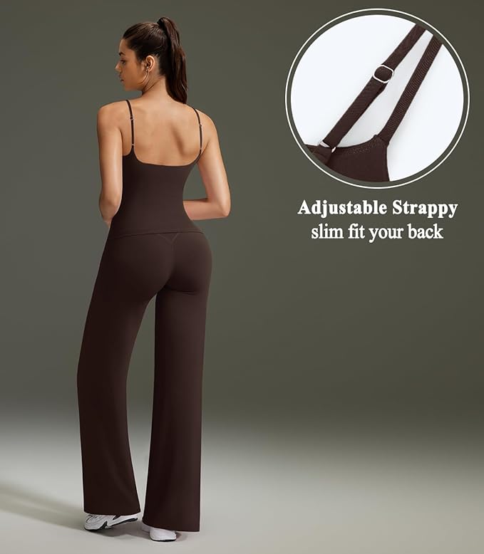 OMKAGI Workout Sets for Women Padded Tank Tops Matching Straight Leg Yoga Outfits