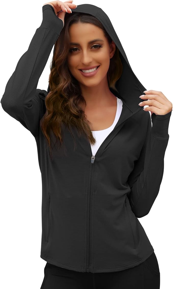 We1Fit Women's UPF 50+ Sun Protection Jacket Hoodie Sun Shirts Hiking Running Athletic Shirt