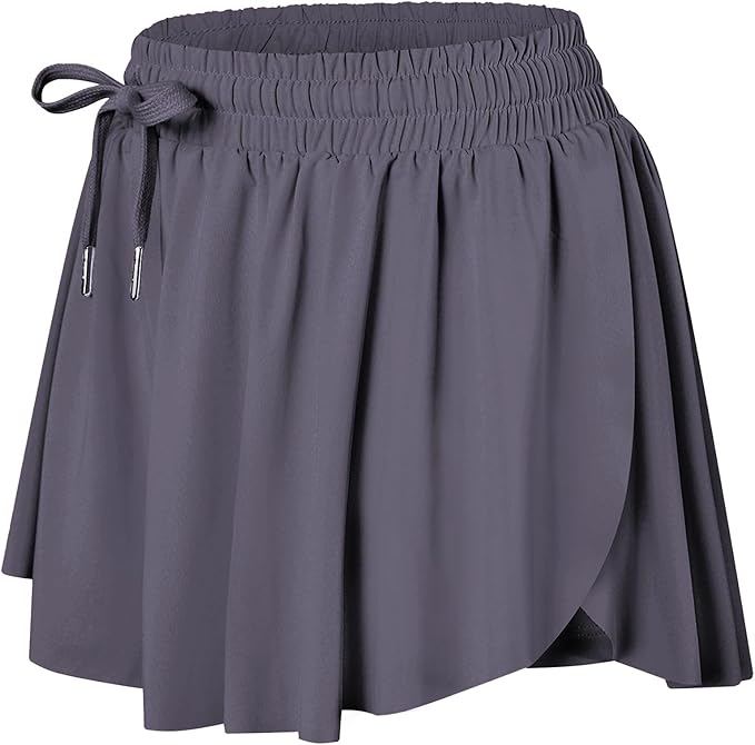 Wsirmet Flowy Shorts for Women Butterfly Shorts 2 in 1 Athletic Workout Gym Biker Running Shorts with Pockets