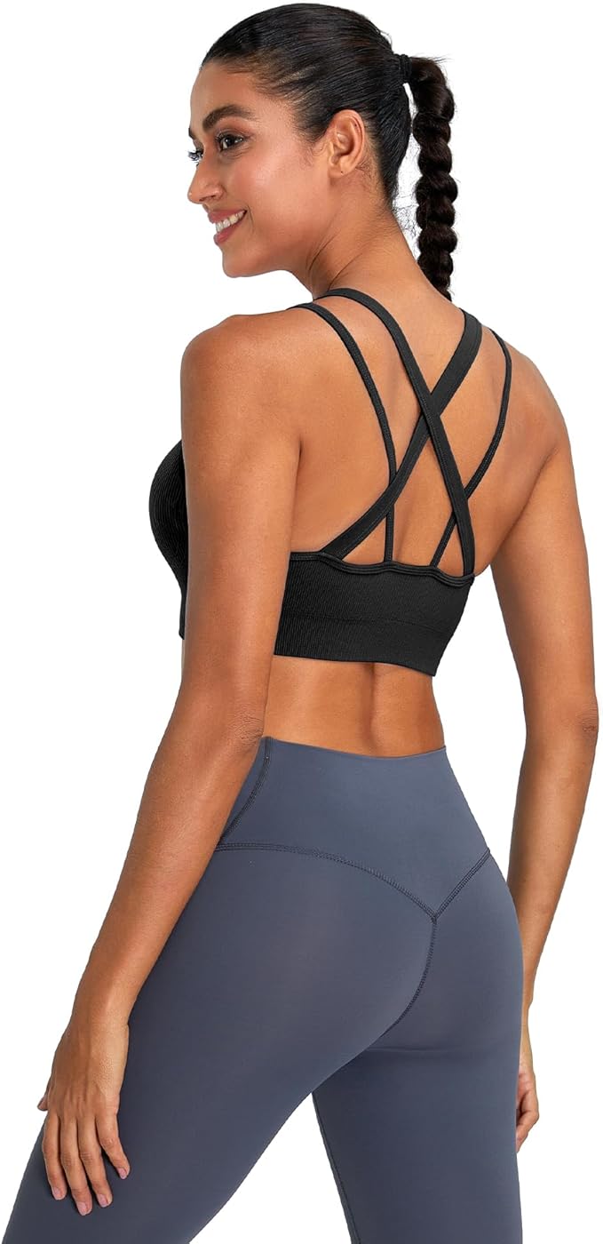 Sports Bras for Women HIigh Support, Criss-Cross Back Padded Strappy High Impact Sports Bras for Women Large Bust