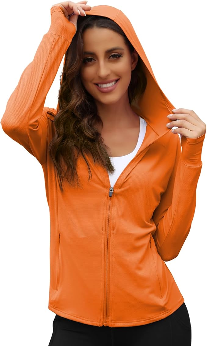 We1Fit Women's UPF 50+ Sun Protection Jacket Hoodie Sun Shirts Hiking Running Athletic Shirt