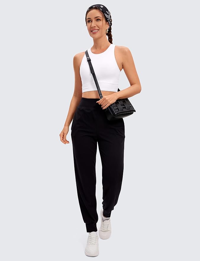 CRZ YOGA Butterluxe High Neck Crop Tank Tops for Women - Racerback Padded Longline Sports Bras Workout