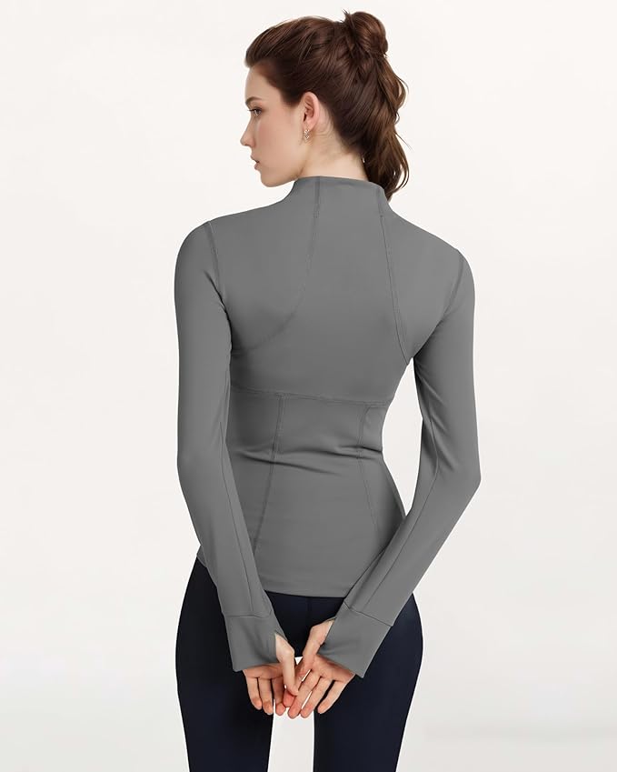 Gacaky Women's Slim Fit Workout Running Track Jackets Full Zip-up Yoga Athletic Jacket with Thumb Holes