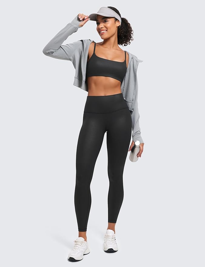 CRZ YOGA Butterluxe Adjustable Spaghetti Strap Sports Bras for Women - Scoop Neck Wireless Padded Yoga Workout Crop Top