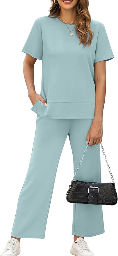 XIEERDUO Women's Side Slit Lounge Sets 2026 Fashion 2 Piece Travel Outfits Cozy Loungewear Wide Leg Tracksuits S-3XL