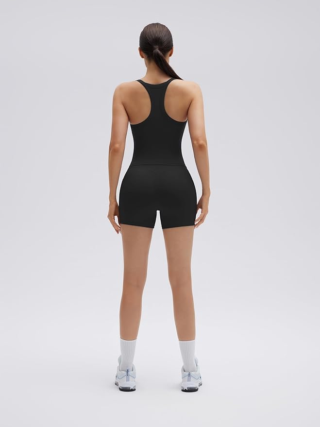 SUUKSESS Women 2 Piece Workout Sets High Waisted Biker Shorts with Pockets Built in bra Racerback Tank Tops