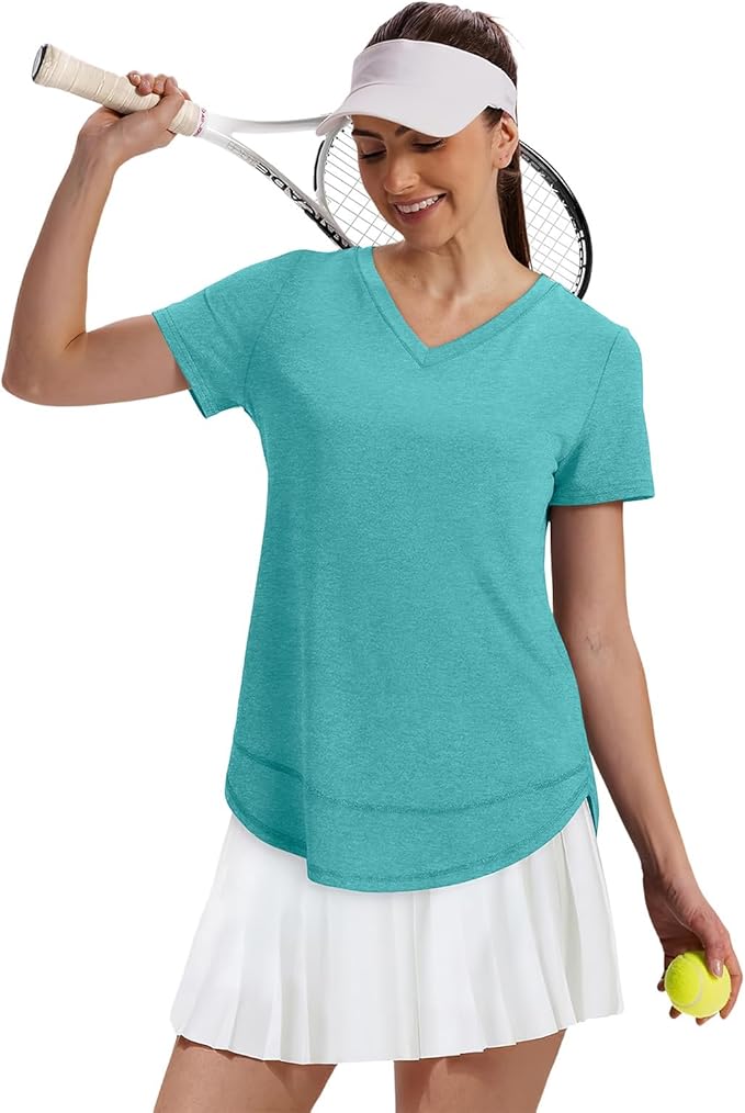 XIEERDUO Womens Workout Tops Short Sleeve Shirts Quick Dry Outfits for Hiking Running V Neck S-3XL