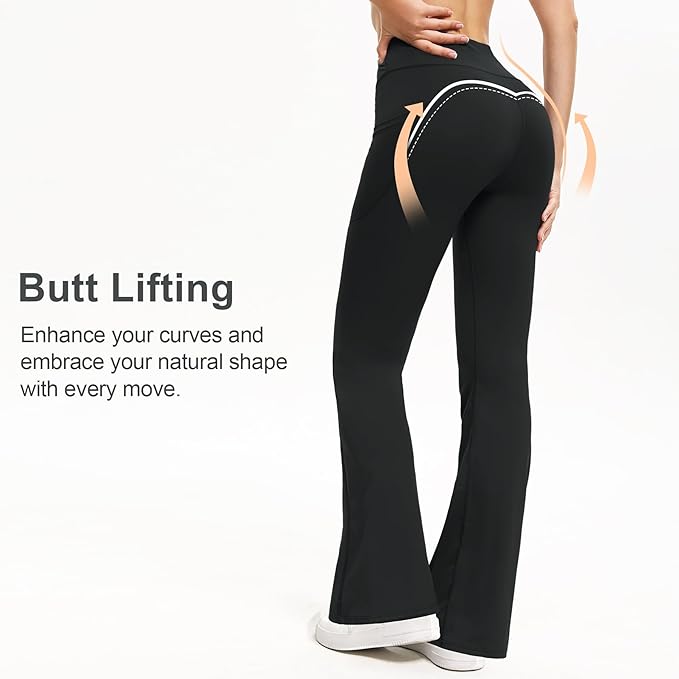 3 Packs Women's Flare Leggings with Pockets, Soft High Waisted Tummy Control Bootcut Workout Yoga Pants