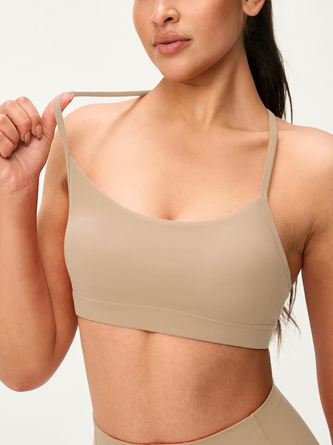 Womens Y Back Padded Sports Bra Strappy U Neck Butter Soft Low Impact Workout Bras Yoga Pilates Walking
