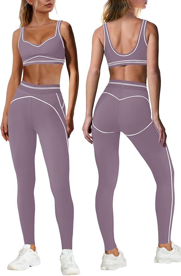 Nirovien Womens 2 Piece Workout Sets Athletic Yoga Sets Pilates Gym Outfits Butt Lifting Leggings and Sports Bra