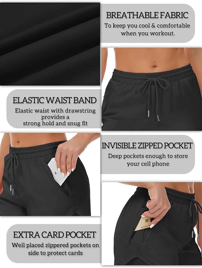 Mancreda Women's Running Shorts with Liner 3 Zipper Pockets Elastic Workout Athletic Gym Yoga Shorts
