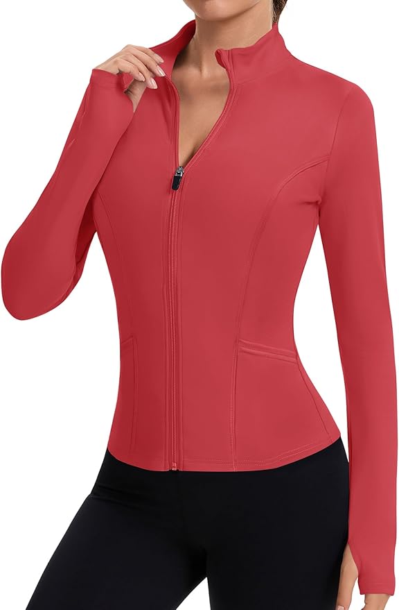 LOMON Women's Athletic Jackets Cropped Long Sleeve Workout Tops Yoga Zip Up Jackets Gym Tops Golf Shirts