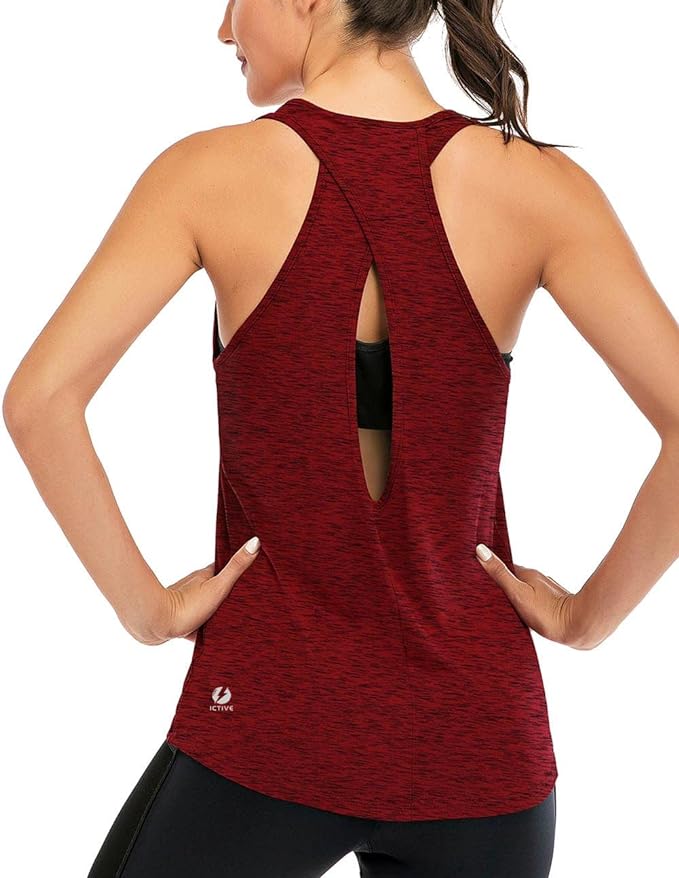 ICTIVE Womens Cross Backless Workout Tops for Women Racerback Tank Tops Open Back Running Muscle Tank Yoga Shirts