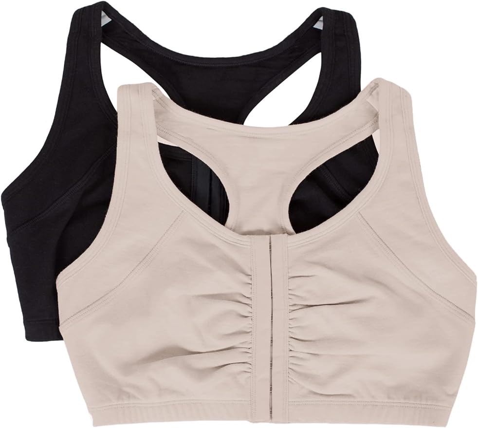 Fruit of the Loom Women's 96014PK Comfort Cotton Blend Front Close Sports Bra 2 Pack