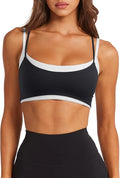 LASLULU Womens Double Layered Sports Bra Adjustable Spaghetti Straps Sexy Scoop Neck Wireless Padded Workout Yoga Crop Tops
