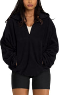 LASLULU Womens Half Zip Pullover Sweatshirt Sherpa Fleece Jacket Oversized Sweatshirts Warm Fuzzy Sweaters Pockets
