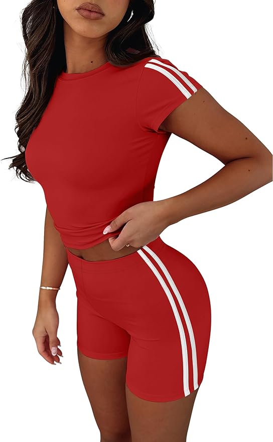 NIASHOT Womens Two Piece Lounge Sets Summer Contrast Side Stripes 2 Piece Workout Athletic Outfits Matching Clothing Set