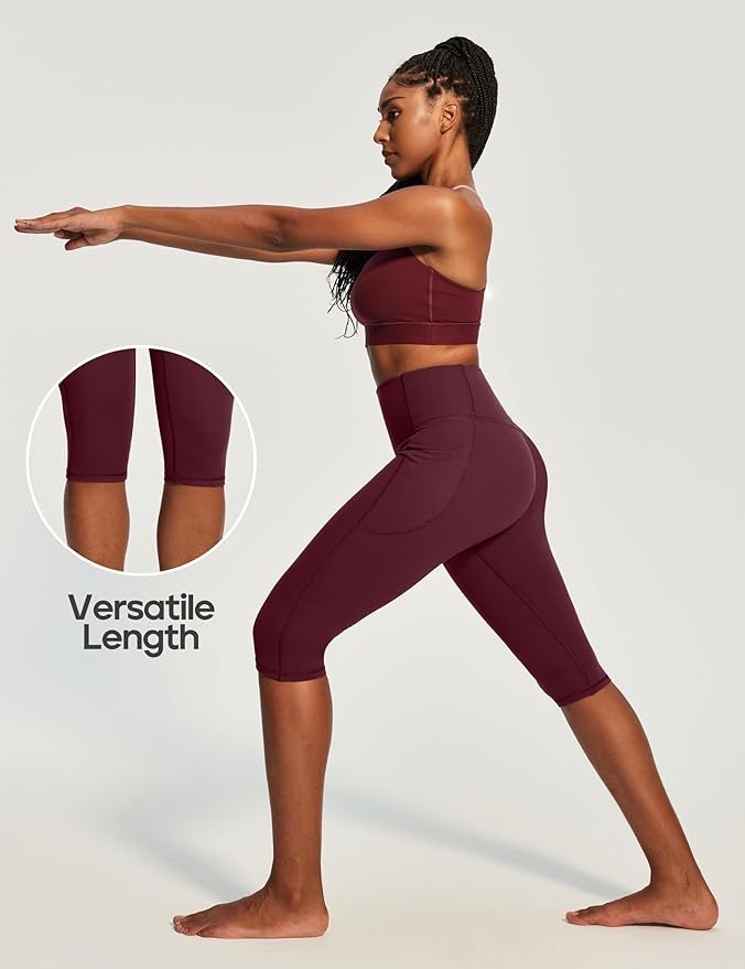 Heathyoga Capri Leggings with Pockets for Women Tummy Control Knee Length Leggings Yoga Pants Women Capri Pants Workout