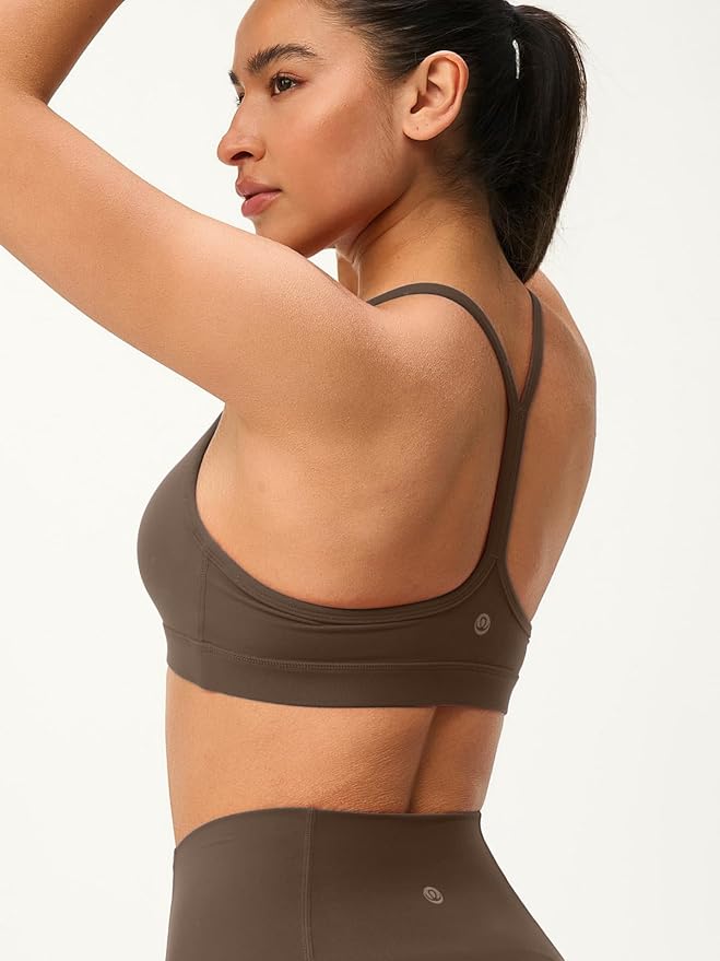 Womens Y Back Padded Sports Bra Strappy U Neck Butter Soft Low Impact Workout Bras Yoga Pilates Walking