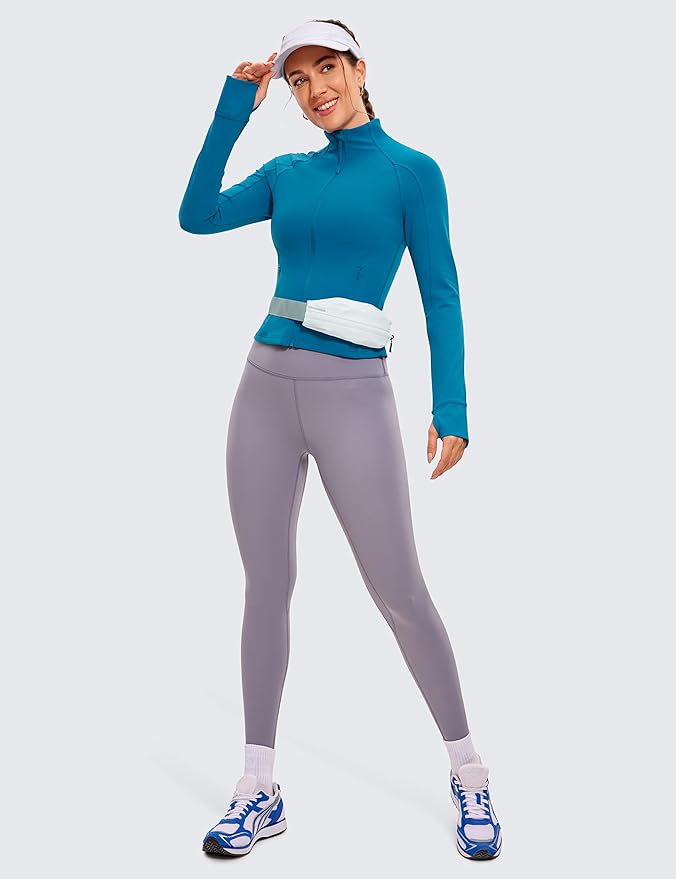 CRZ YOGA Butterluxe Waist Length Jackets for Women - Full Zip Athletic Track Tops with Thumb Holes Pockets