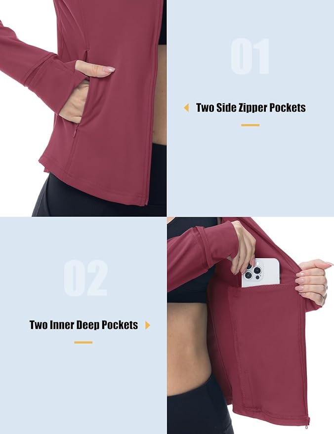Gopune Women's Workout Athletic Jacket Lightweight Zip Up Yoga Slim Fit Tops with Pockets