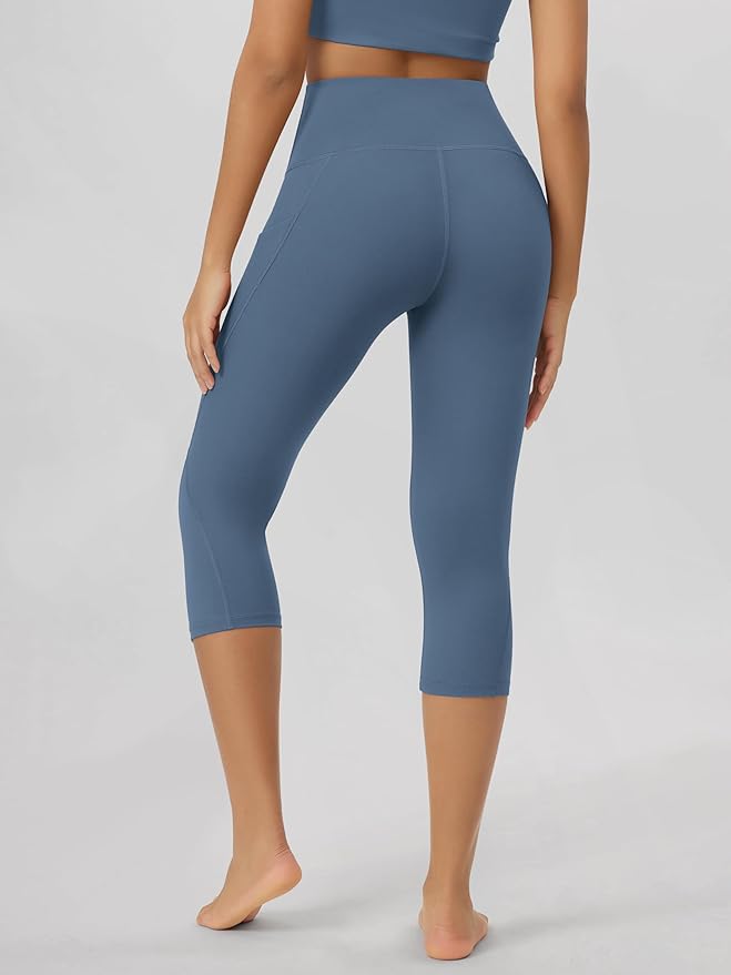 ODODOS Women's High Waisted Yoga Capris with Pockets, Tummy Control Non See Through Workout Athletic Running Capri Leggings