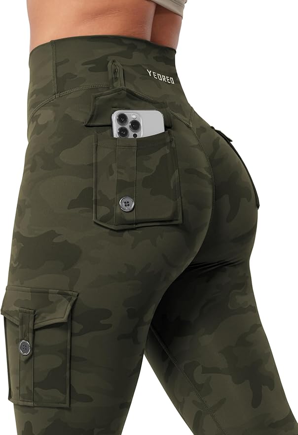YEOREO CoreFlex Workout Cargo Leggings with Pockets for Women Hidden Scrunch Butt Lifting Leggings Gym Yoga Pants